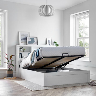 B&Q -  Arizona White Wooden Bookcase Ottoman Storage Bed And Neptune Spring Mattress Double