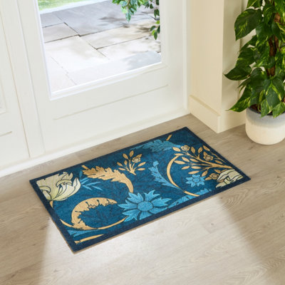 B&Q -  William Morris Blue Indoor Washable Doormat 80X50Cm