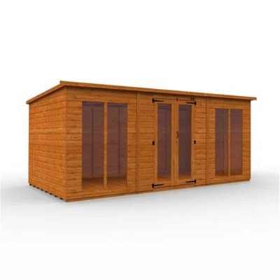 16Ft X 8Ft (4750mm X 2350mm) Horsforth Shiplap Full Pane Pent Retreat Summerhouse With 4 Windows