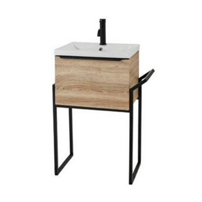 Clifton Bathroom 500mm Wall Mounted Drawer UnitCeramic Basin & Frame  Sonoma Oak(Central)Brassware Not Included from B&Q