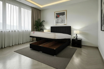Knight Sleep Paris Ottoman Bed Black Plush 2Ft6  With Mattress & 24"headboardSmall Single from B&Q