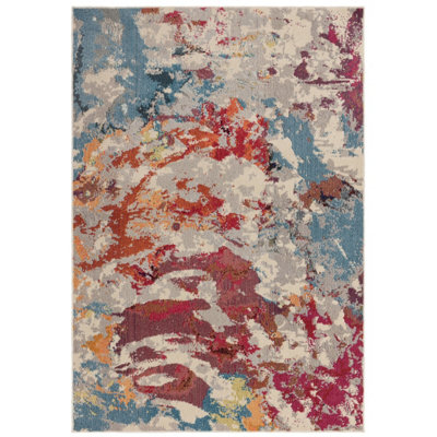 Multicolour Modern Abstract 9mm Thick Stain-Resistant Rug For Bedroom& Dining RoomEasy To Clean Rug-160Cm X 230Cm from B&Q