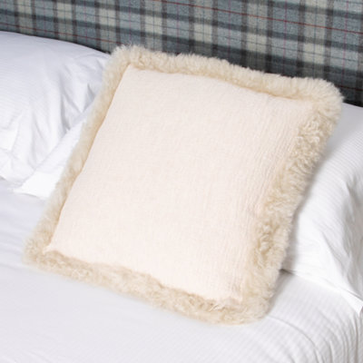 Native Natural Linen Cushion With Sheepskin Trim from B&Q