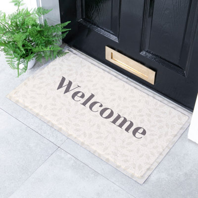Artsy Doormats Welcome Cream Leaf Indoor Outdoor Doormat (70 X 40Cm) from B&Q