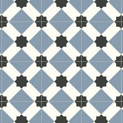 B&Q Designer Effect Vinyl Flooring For Livingroom, Kitchen, 2.6Mm Cushion Backed Vinyl Sheet-1M(3'3") X 2M(6'6")-2M² Blue/Grey