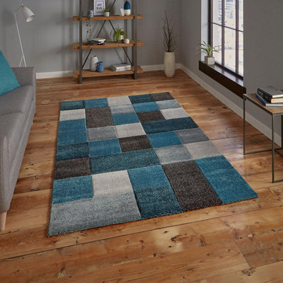 Blue/grey RugModern Geometric Handmade RugStain-Resistant RugBlue/grey Rug For Bedroom & Diningroom-160Cm X 220Cm from B&Q