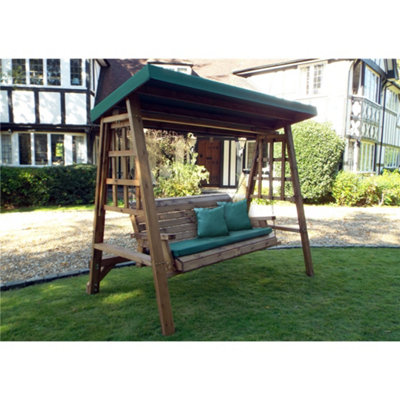 B&Q -  Traditional Brighton Three Seater Swing With 1 X Winchester Cushion Green & 2 X Scatter Cushion Green