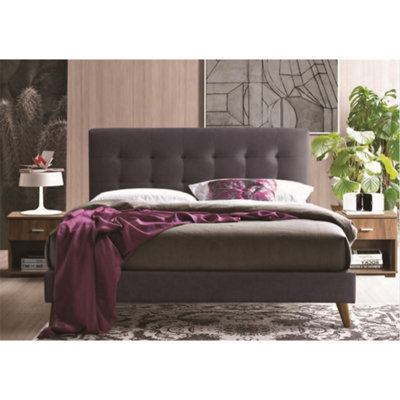 TL Beds Stylish Wooden Footed Dark Grey Fabric Bed FrameKing 5Ft from B&Q