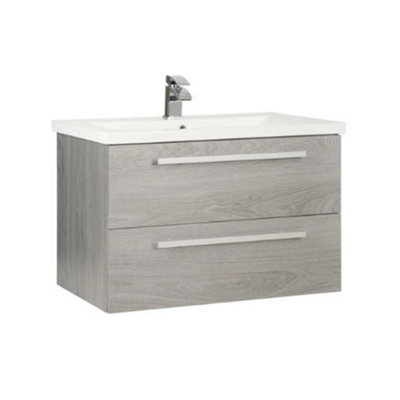 Clifton Bathroom 2-Drawer Wall Hung Vanity Unit With Ceramic Basin 800mm WideSilver Oak Brassware Not Included from B&Q