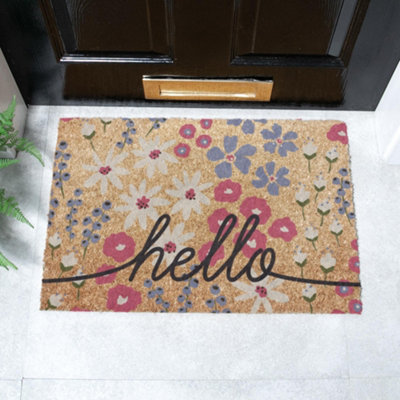 Artsy Doormats Hello Scribbly Floral Doormat (60 X 40Cm) from B&Q