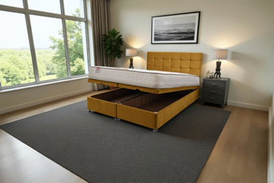 Knight Sleep Cubed Ottoman Bed Mustard Plush 5Ft  With Mattress & 24"headboardKing from B&Q