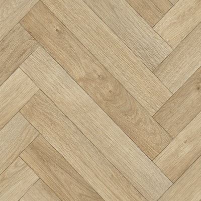  - Herringbone Beige Wood Effect Vinyl Flooring For LivingroomKitchen2.8mm Cushion Backed Vinyl Sheet-2M(6'6") X 3M(9'9")-6M²