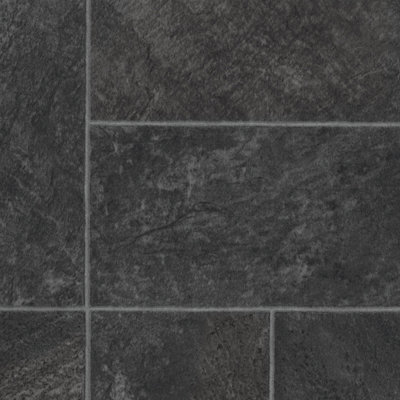  - Portland 976D Black Stone Effect Anti-Slip Vinyl Flooring For KitchenBathroom3.8mm Thick-6M(19'8") X 2M(6'6")-12M²