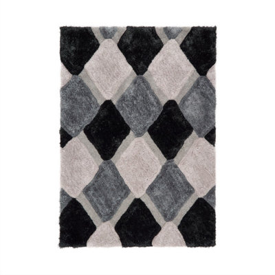 3D Shaggy Grey RugGeometric Optical/(3D) RugModern Shaggy Sparkle Rug For Bedroom& Dining Room-120Cm X 170Cm from B&Q