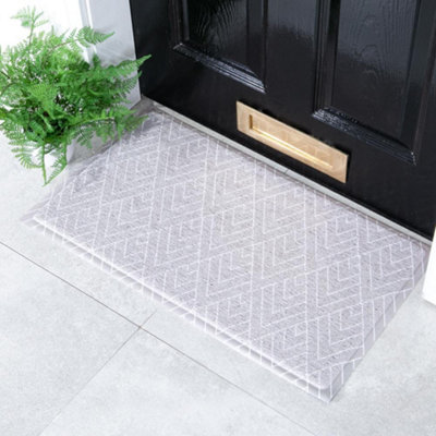 B&Q -  Grey Geometric Pattern Doormat (70 X 40Cm)