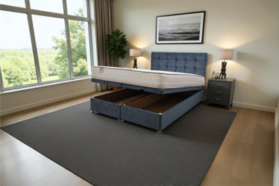 Knight Sleep Cubed Ottoman Bed Light Blue Plush 4Ft  With Mattress & 24"headboardSmall Double from B&Q