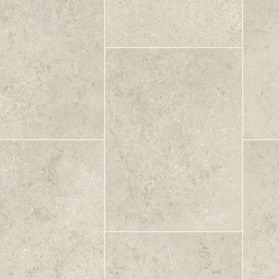 B&Q Tile Effect Vinyl Flooring For Livingroom, Hallway, Kitchen,2.4Mm Thick Cushion Backed Vinyl Sheet-6M(19'8") X 3M(9'9")-18M² Cream