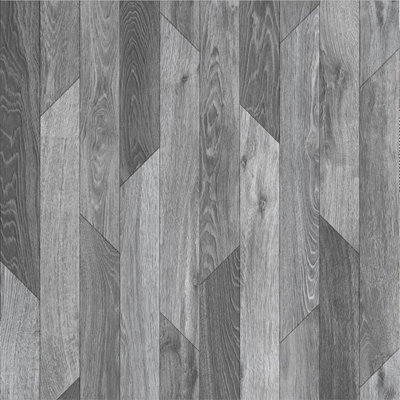 B&Q Herringbone Wood Effect Vinyl Flooring For Livingroom, Kitchen, 2.3Mm Vinyl Sheet-3M(9'9") X 2M(6'6")-6M² Grey
