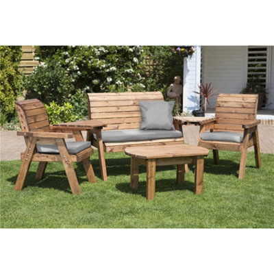 B&Q -  Wooden 4 Seater Multi Set With 1 X Bench Cushion Grey2 X Chair Cushion Grey & 1 X Scatter Cushion Grey