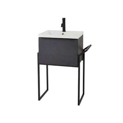 Clifton 500mm Wall Mounted Drawer UnitCeramic Basin & Frame  Matt Dark Grey(Central)Brassware Not Included from B&Q