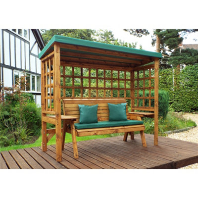 B&Q -  Traditional Zubond Three Seater Abour With 1 X Winchester Cushion Green & 2 X Scatter Cushion Green