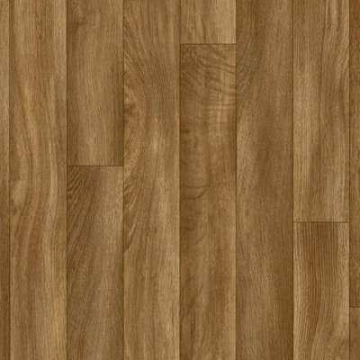  - Brown Wood Effect Vinyl Flooring For LivingroomKitchen2mm Thick Cushion Backed Vinyl Sheet-4M(13'1") X 4M(13'1")-16M²