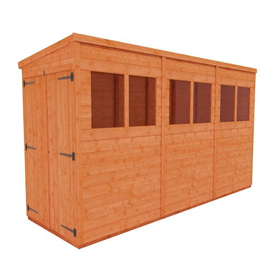 Horsforth 12 X 4 (3.53M X 1.15M) Wooden Tongue And Groove Pent Shed + Double Doors (12mm T&g Floor And Roof) (12Ft X 4Ft) (12X4)