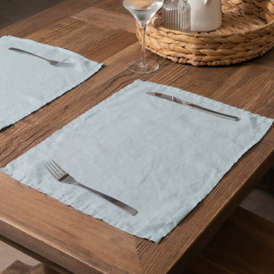 Native Natural Aqua Set Of 4 100% Linen Placemats from B&Q