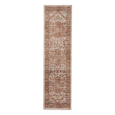 Terracotta Traditional Abstract Bordered 10mm Pile Stain-Resistant Rug For BedroomLiving& Dining Room-60Cm X 230Cm (Runner) from B&Q
