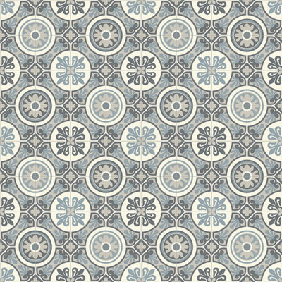  - Nordic Motif Blue Designer Effect Anti-Slip Vinyl Flooring Sheet For Kitchen Bathroom Dinning Room -3M(9'9") X 4M(13'1")-12M²