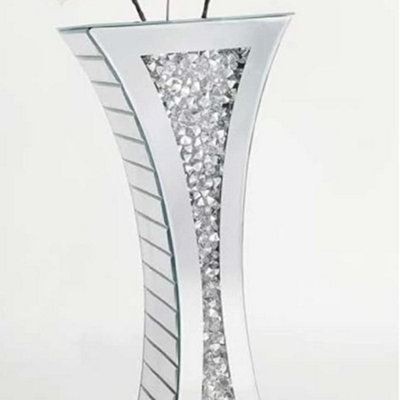 Biznest 40Cm Floating Crystal Mirrored Vase Sparkle Diamond Crushed Sparkly Silver Pot from B&Q