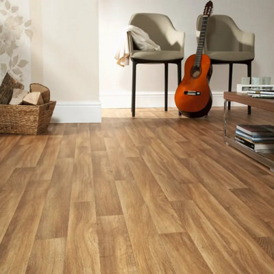  - Brown Modern Wood Effect Anti-Slip Vinyl Flooring For Bathroom& Kitchen2.0mm Thick Vinyl Sheet-3M(9'9") X 3M(9'9")-9M²