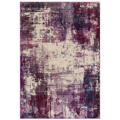 Cream Purple Modern Abstract 9mm Thick Stain-Resistant Rug For Bedroom& Dining RoomEasy To Clean Rug-160Cm X 230Cm from B&Q
