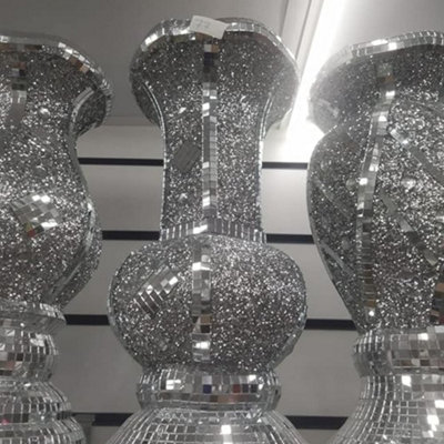 Biznest 30Cm Sparkle Diamond Crushed Crystal Sparkly Silver Mirrored Floor Vase Style 056 from B&Q