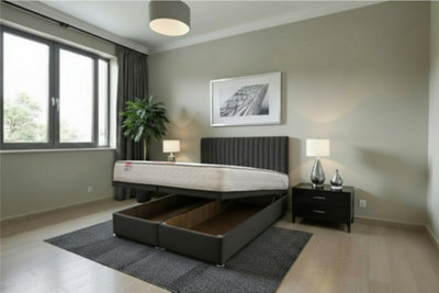 Knight Sleep Emily Ottoman Bed Charcoal Plush 2Ft6  With Mattress & 24"headboardSmall Single