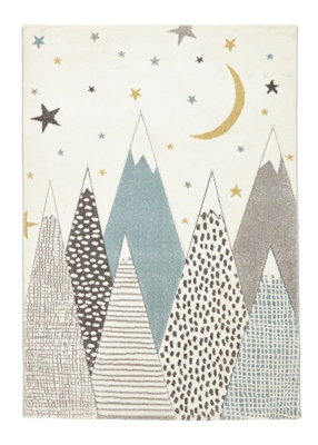B&Q Kids Rug, Stain-Resistant Rug, Graphics Pictorial Rug, Modern Rug For Living Room, & Dining Room-80Cm X 150Cm Grey