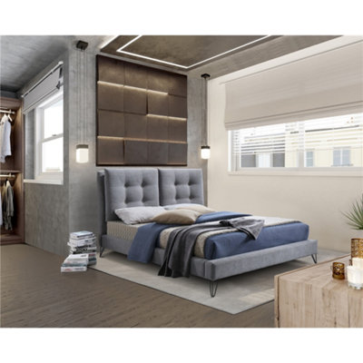 TL Beds Modern Tuscan Fabric Grey Bed FrameDouble 4Ft 6" from B&Q