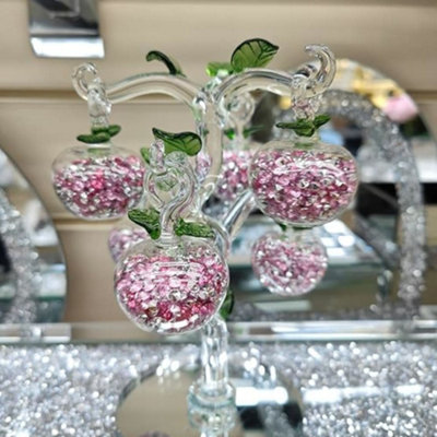 Biznest Medium Pink Crushed Diamond Crystal Filled Glass Apple Ornament Statue Shelf Décor from B&Q