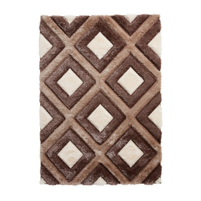 Beige Brown Shaggy Rug40mm Thickness Geometric RugModern Rug For BedroomLiving Room& Dining Room-160Cm X 220Cm from B&Q