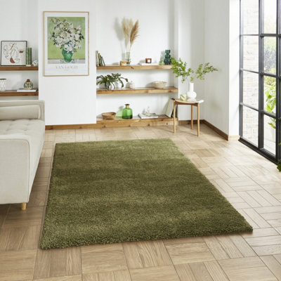 Green Plain Shaggy 45mm Thick RugStain-Resistant Modern Rug For BedroomDining Room& Living Room-200Cm X 290Cm from B&Q