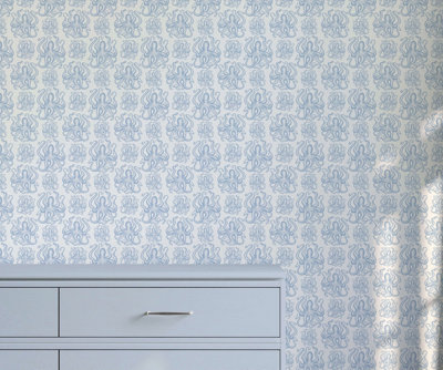 Bobbi Beck Eco-Friendly Blue Ocotpus Pattern Wallpaper from B&Q