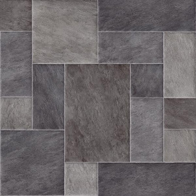 B&Q Black Stone Effect Anti-Slip Vinyl Flooring For Kitchen, Bathroom, Livingroom, 4.20Mm Thick Vinyl Sheet-3M(9'9") X 3M(9'9")-9M²
