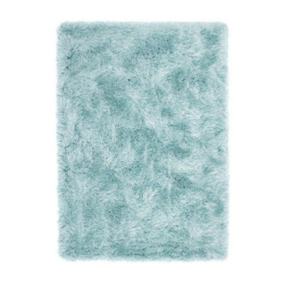 B&Q Shaggy Rug, Stain Resistant Anti-Shed Plain Rug, Modern Luxurious Rug For Bedroom, & Dining Room-60Cm X 120Cm Blue