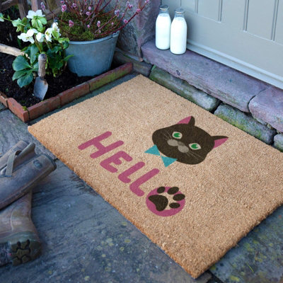 Artsy Doormats Cat Hello Coir Doormat (90 X 60Cm) from B&Q