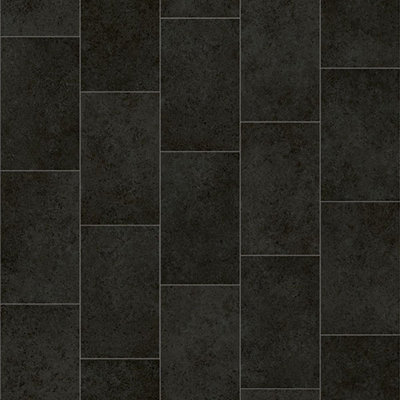  - Black Modern Tile Effect Anti-Slip Vinyl Flooring For HomeShopsOffices2.0mm Thick Vinyl Sheet-3M(9'9") X 2M(6'6")-6M²