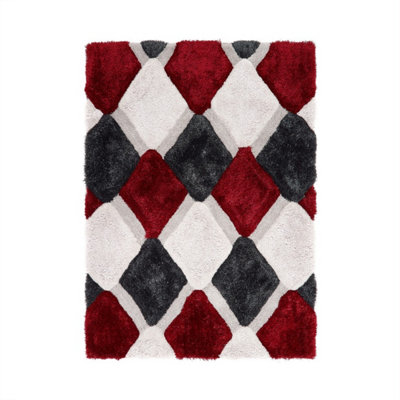 3D Shaggy Red RugGeometric Optical/(3D) RugModern Shaggy Sparkle Rug For Bedroom& Dining Room-120Cm X 170Cm from B&Q