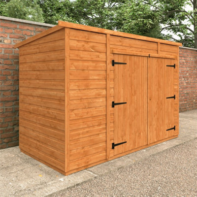 Horsforth 8 X 4 (2.4M X 1.21M) Wooden Tongue & Groove Pent Bike Store With Double Doors (12mm T&g Floor & Roof) (8Ft X 4Ft) (8X4)