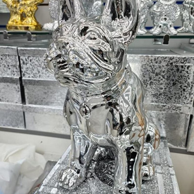 Biznest American Bully Sculpture Gold & Silver Bull Dog Ceramic Shelf Sitter Ornaments Home Décor (Silver Style 1) from B&Q