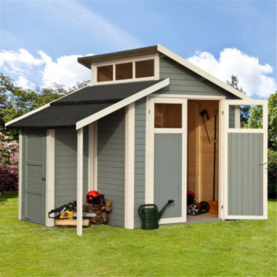 Cheshire 7 X 10 Skylight Shed Store - Double Doors -19mm Tongue And Groove Walls, Floor + Roof - Painted With Light Grey