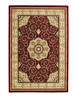 B&Q Traditional Rug, Borde Floral Rug, Stain-Resistant Rug, Borde Rug For Bedroom, & Diningroom-200Cm X 290Cm Red